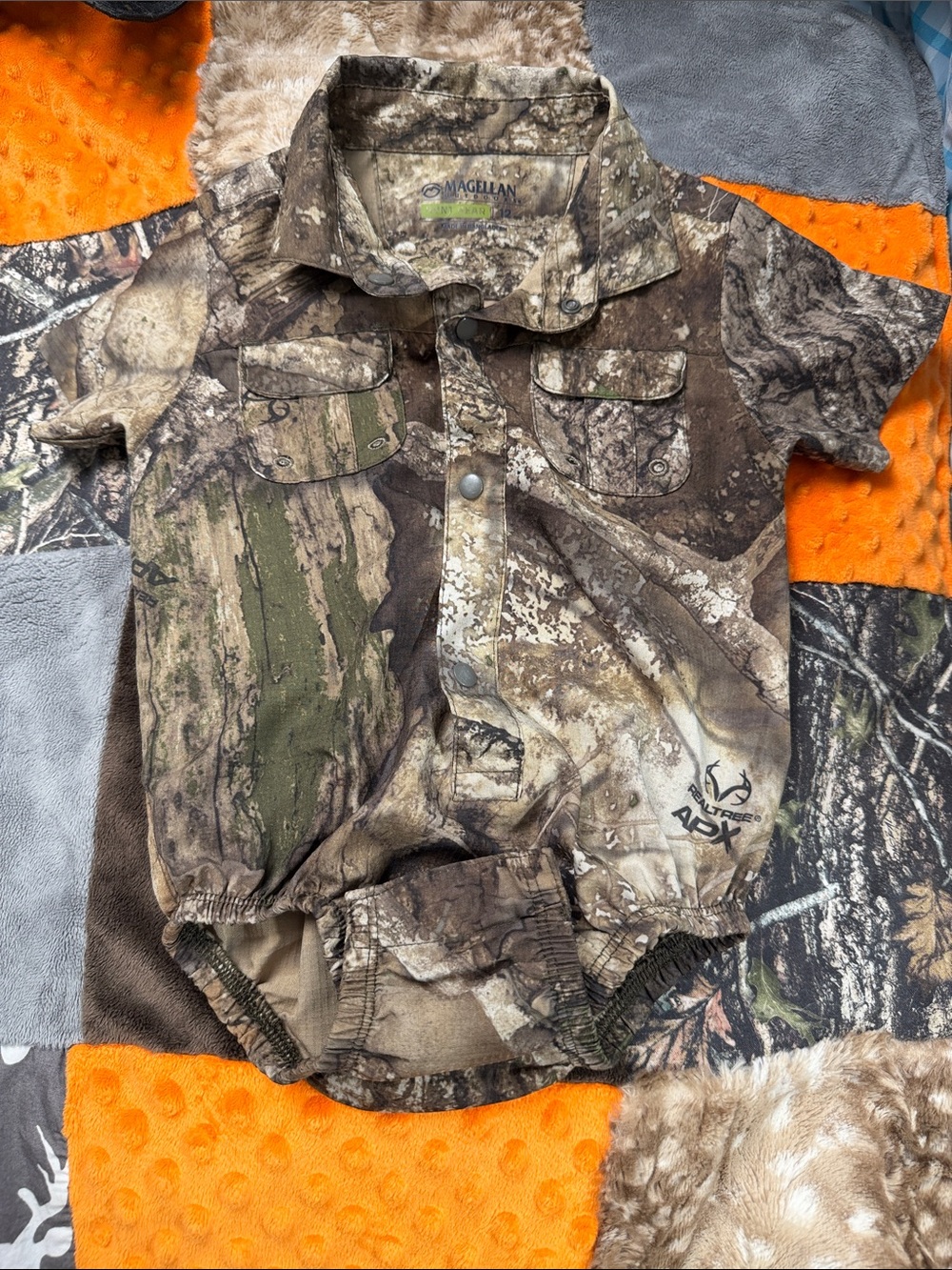 Magellan fishing shirt 12m camo onesie